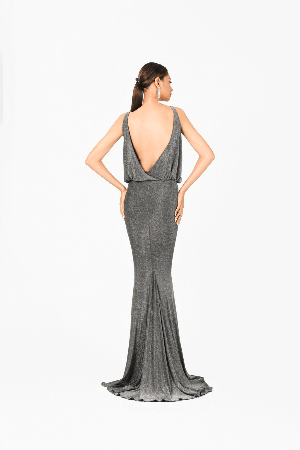 Deep-V Sleeveless Evening Dress