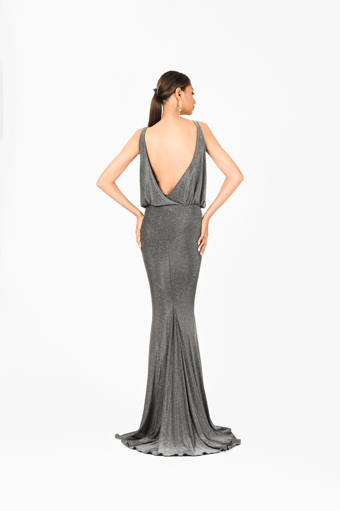 Deep-V Sleeveless Evening Dress