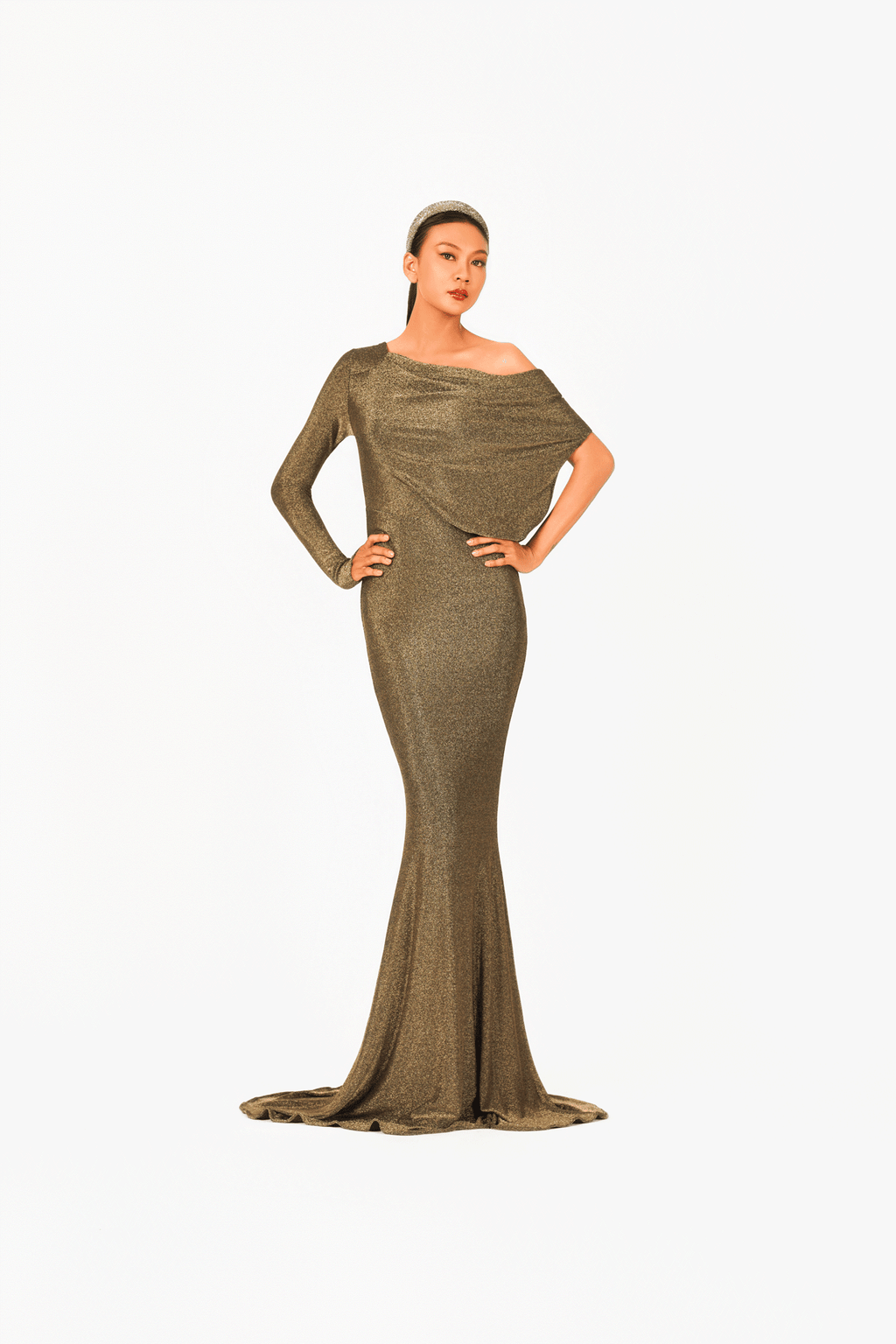 Asymmetric Off-Should Long Sleeves Evening Dress