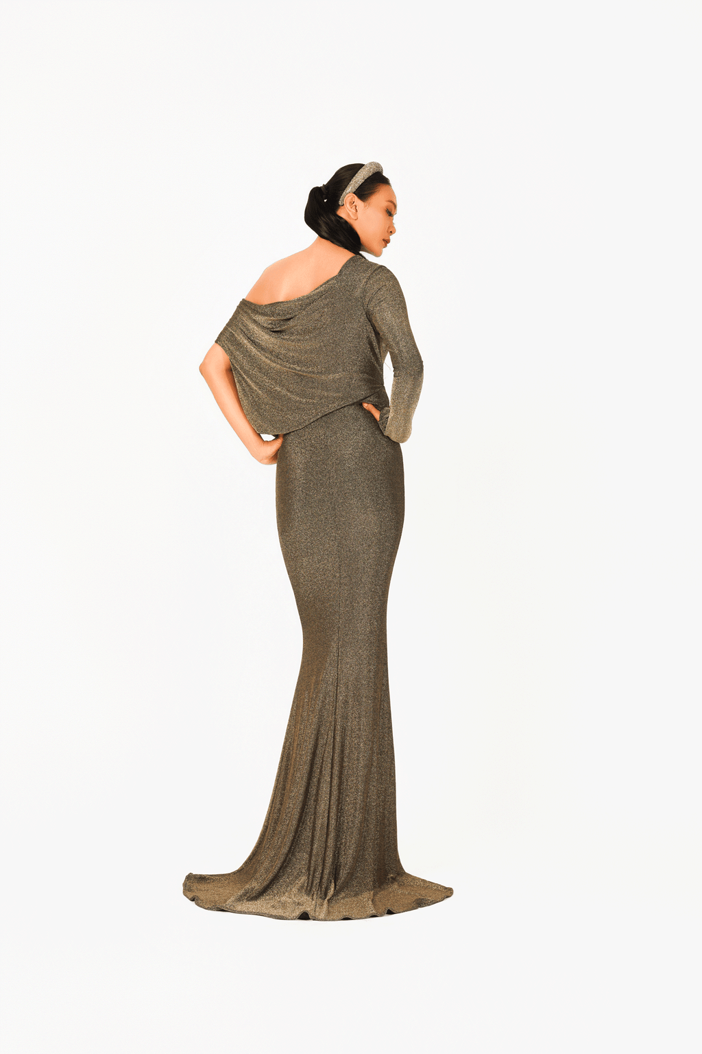 Asymmetric Off-Should Long Sleeves Evening Dress