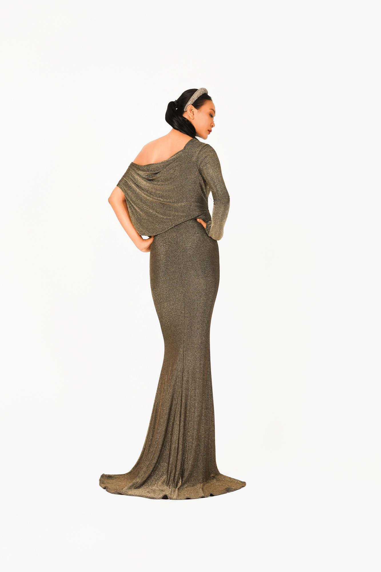 Asymmetric Off-Should Long Sleeves Evening Dress