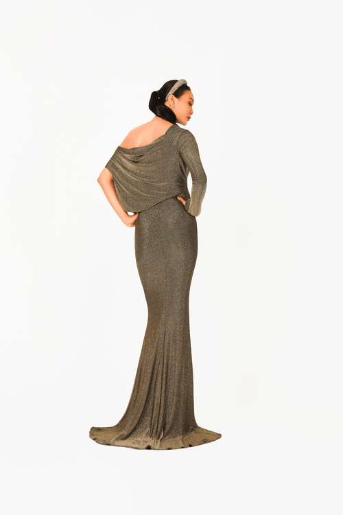 Asymmetric Off-Should Long Sleeves Evening Dress