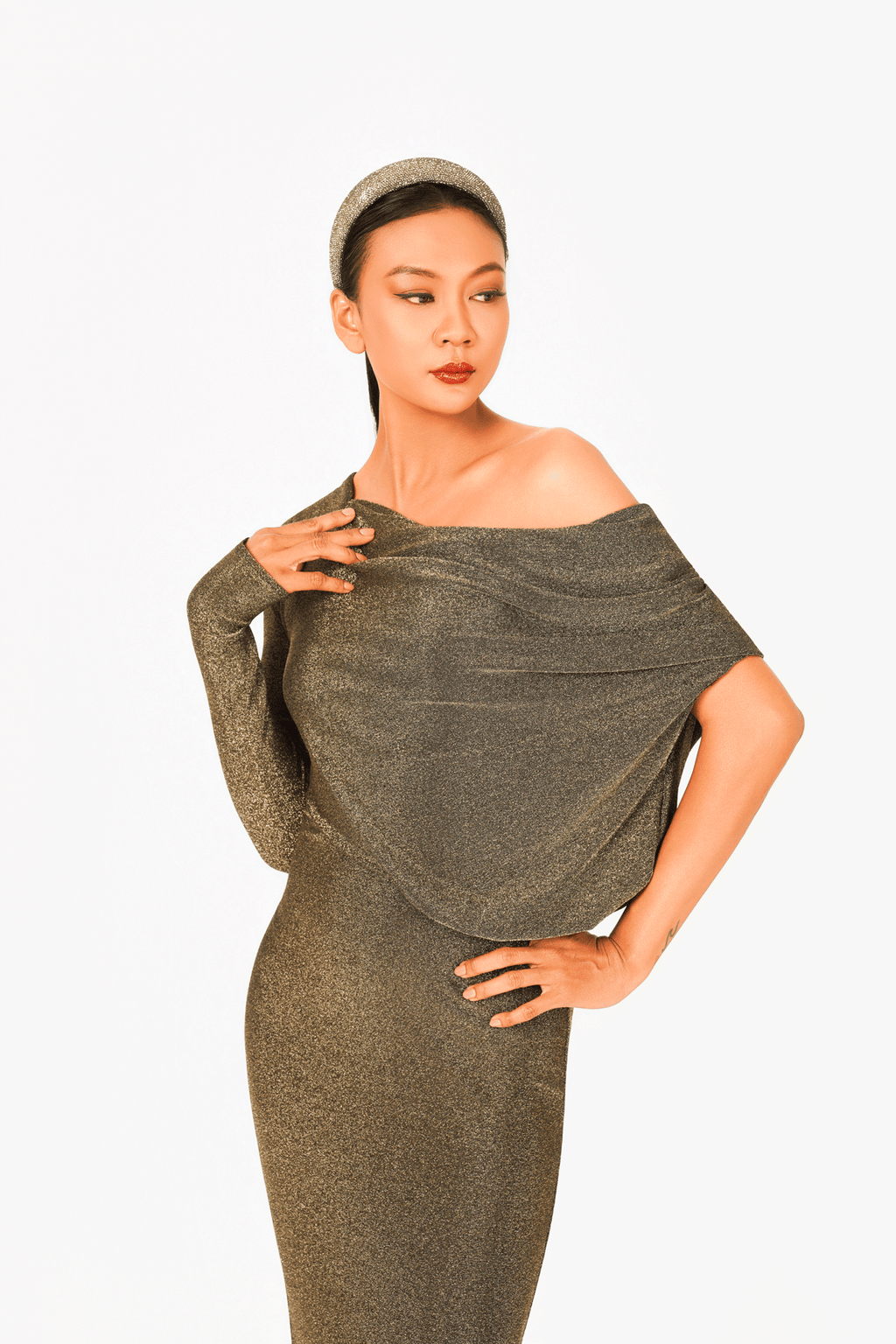 Asymmetric Off-Should Long Sleeves Evening Dress