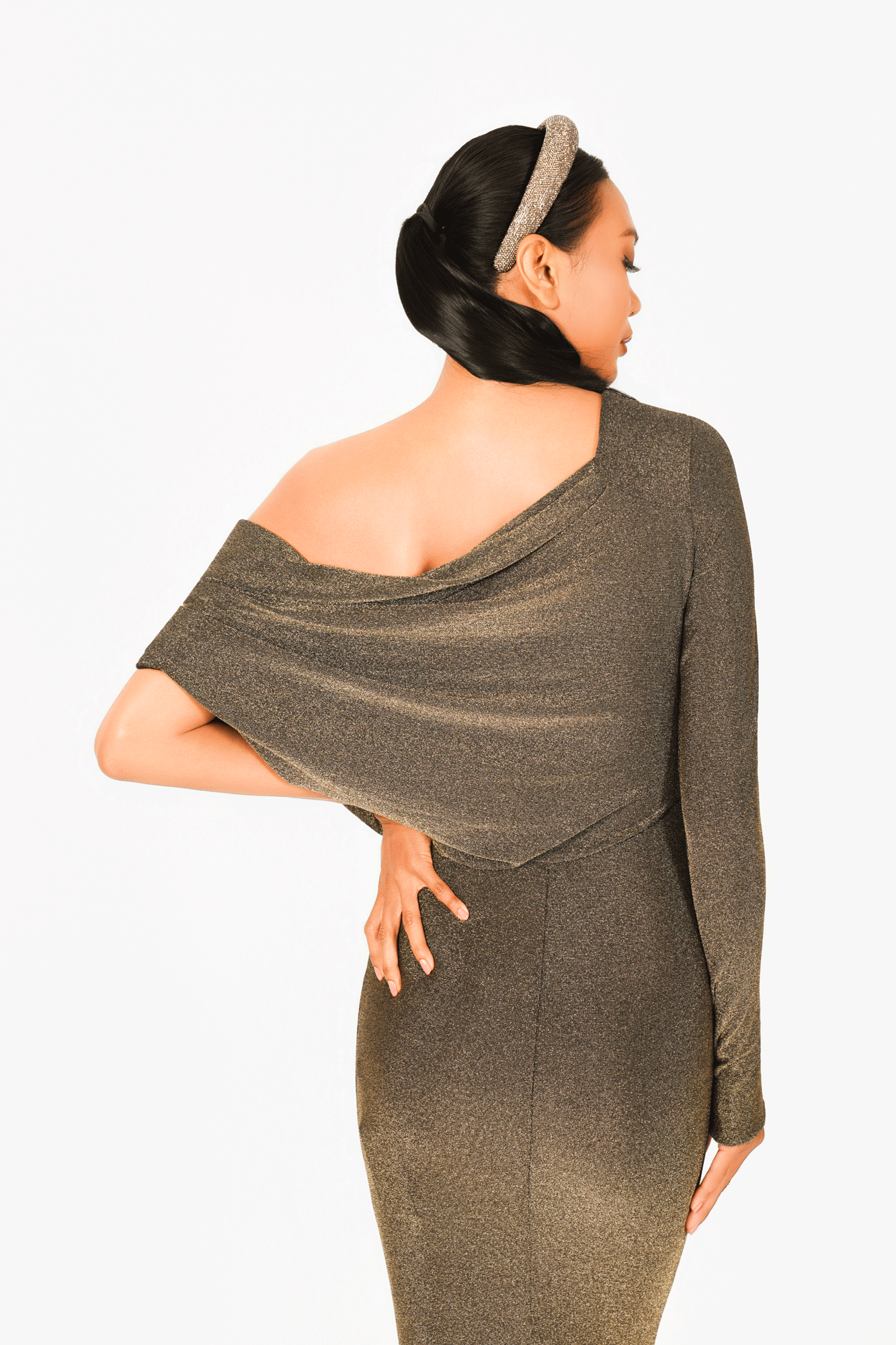 Asymmetric Off-Should Long Sleeves Evening Dress
