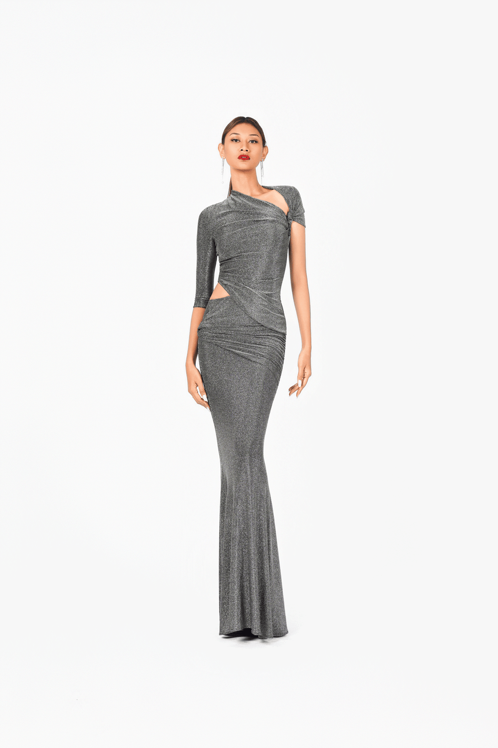 Asymmetric Short Sleeves Evening Dress