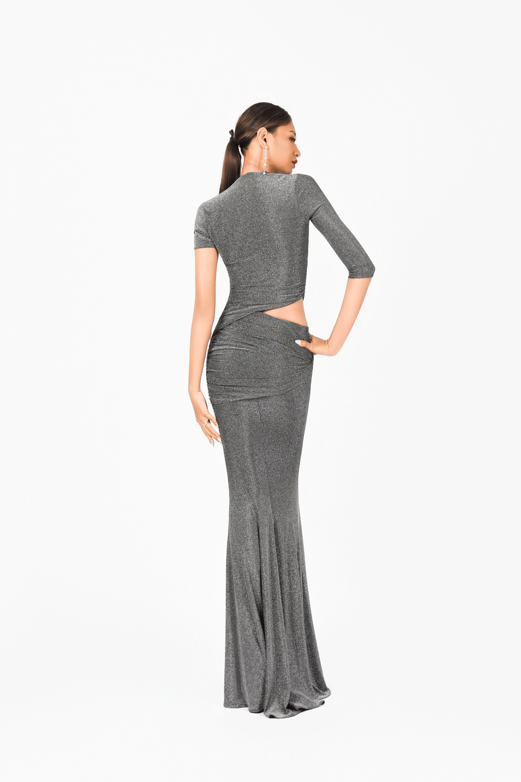 Asymmetric Short Sleeves Evening Dress