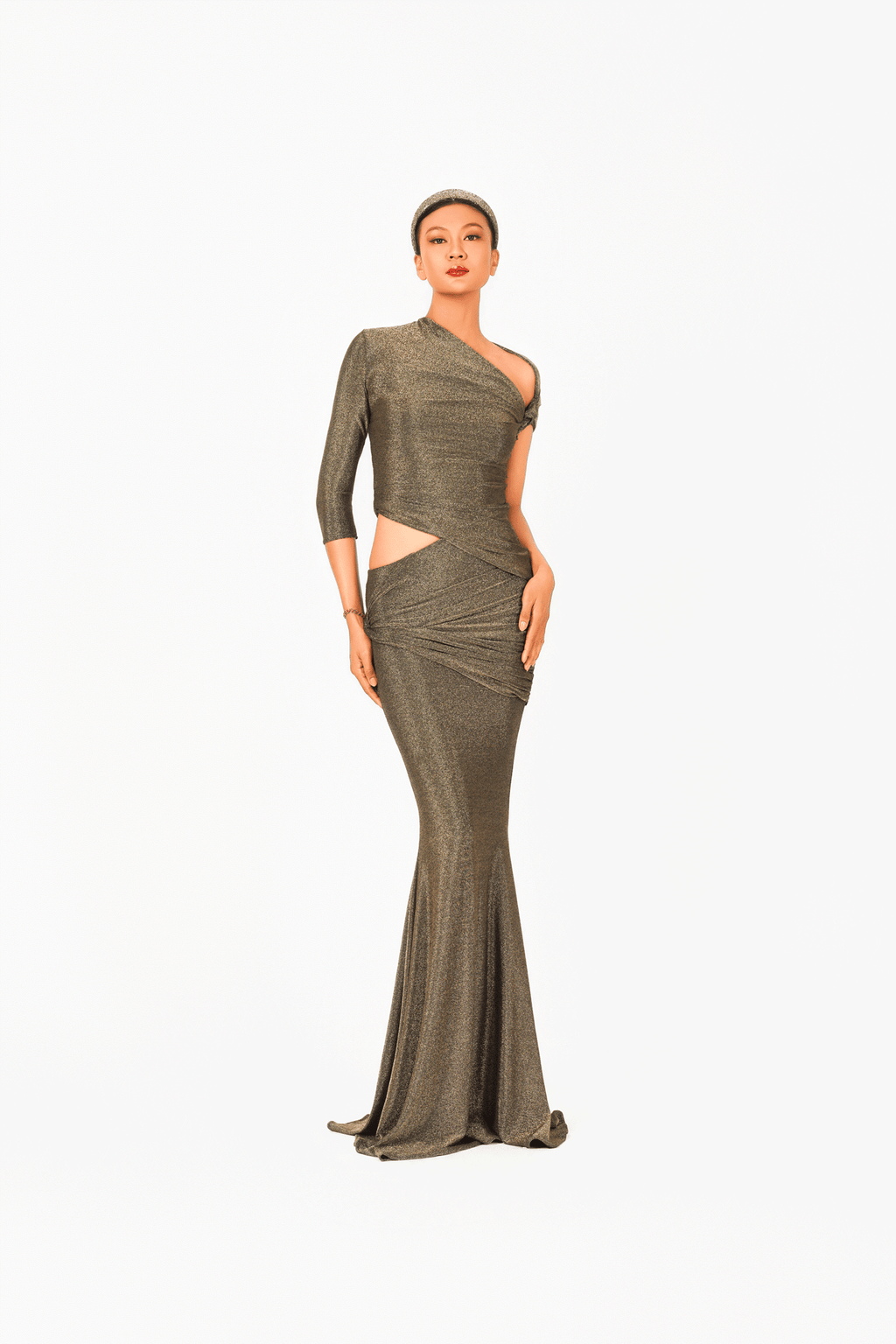 Asymmetric Short Sleeves Evening Dress