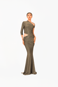 Asymmetric Short Sleeves Evening Dress