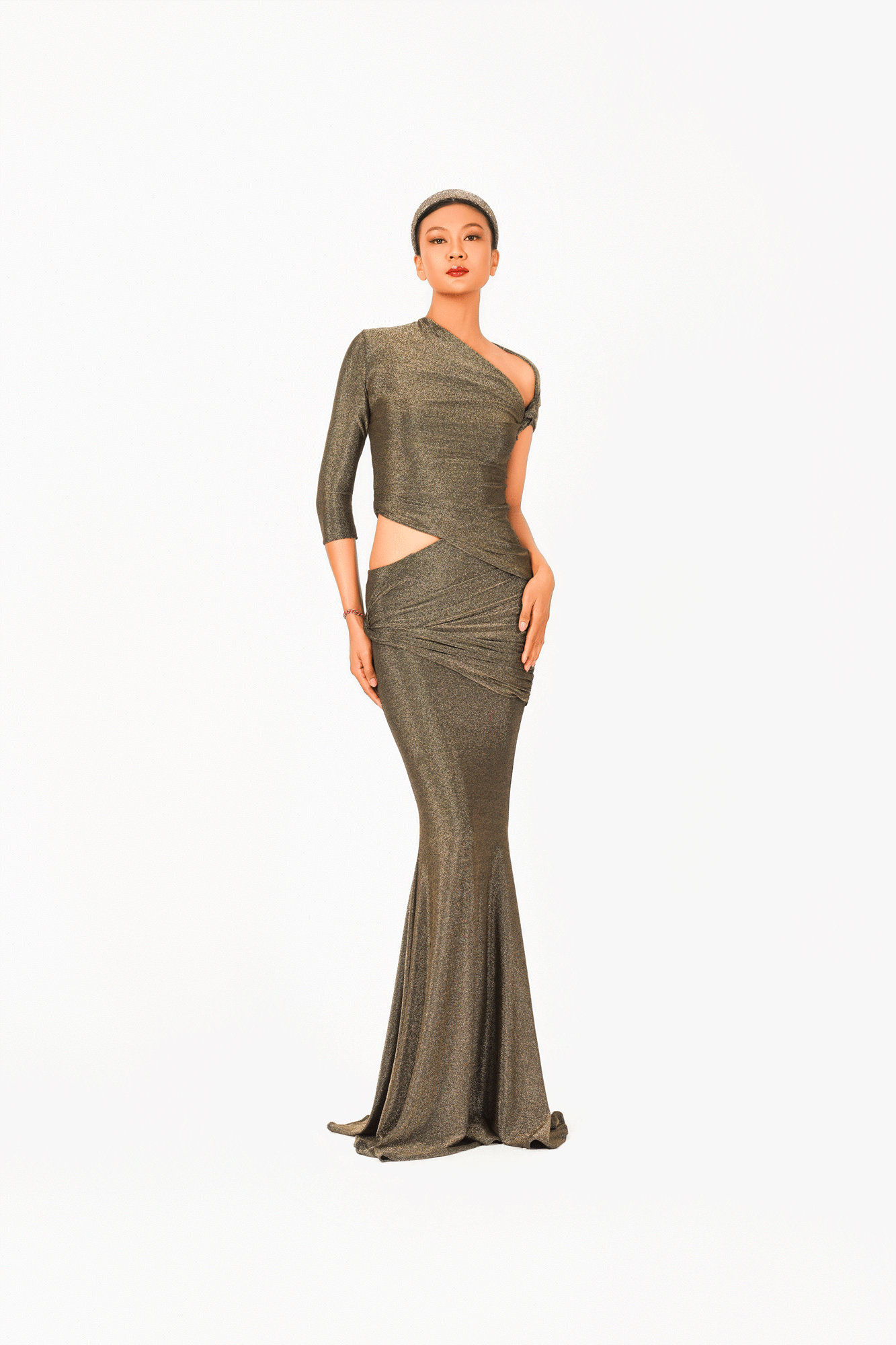 Asymmetric Short Sleeves Evening Dress