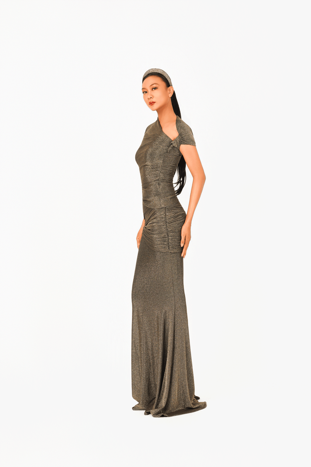 Asymmetric Short Sleeves Evening Dress