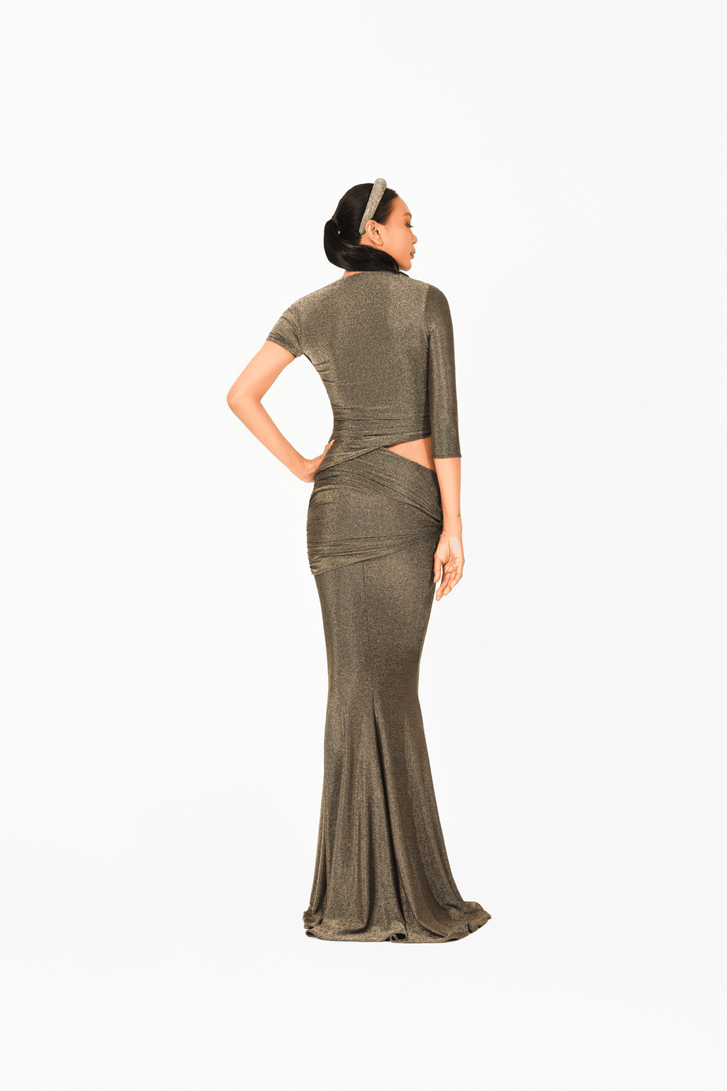 Asymmetric Short Sleeves Evening Dress
