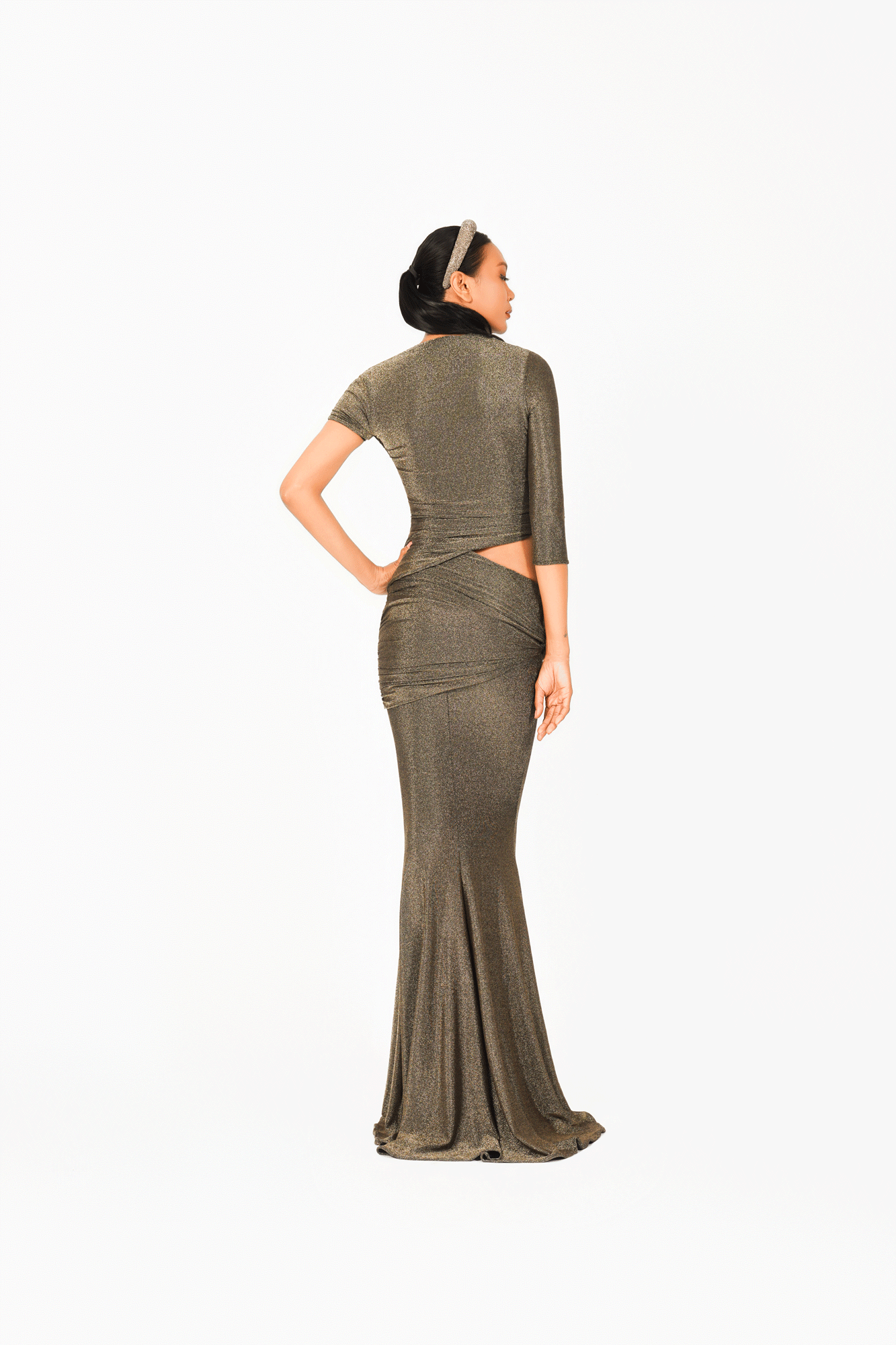 Asymmetric Short Sleeves Evening Dress