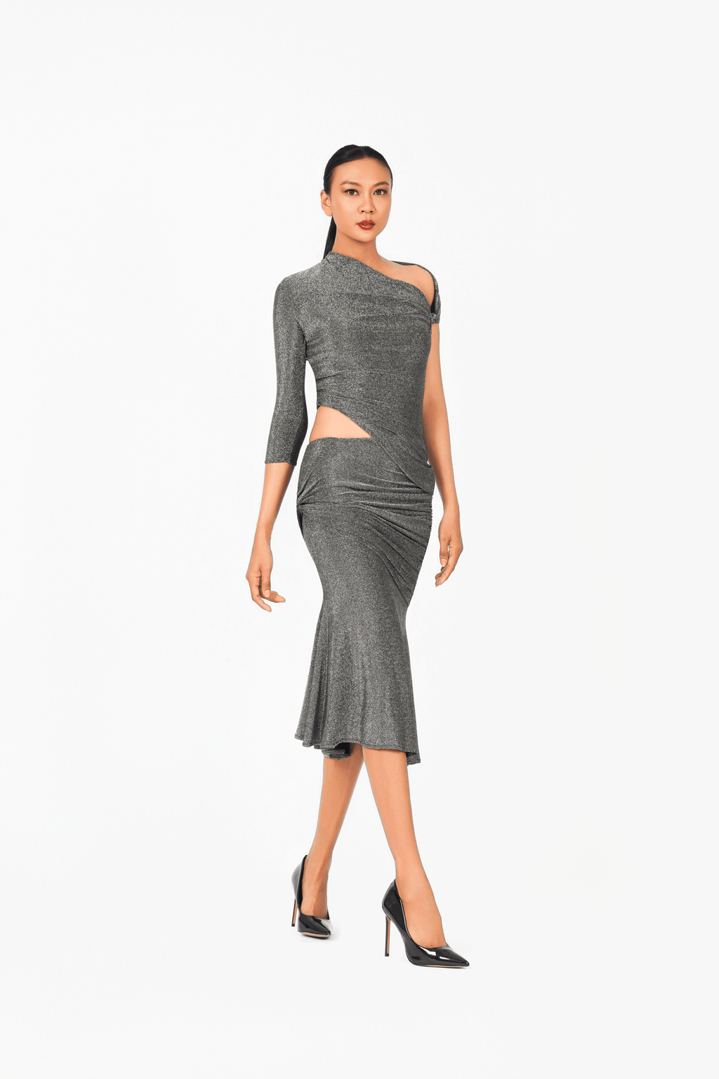 Asymmetric Short Sleeves Cocktail Dress