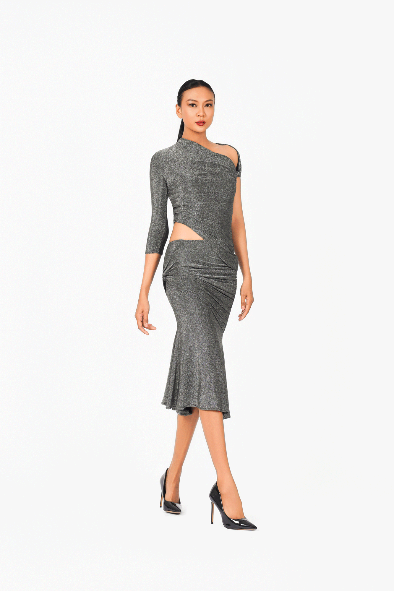 Asymmetric Short Sleeves Cocktail Dress