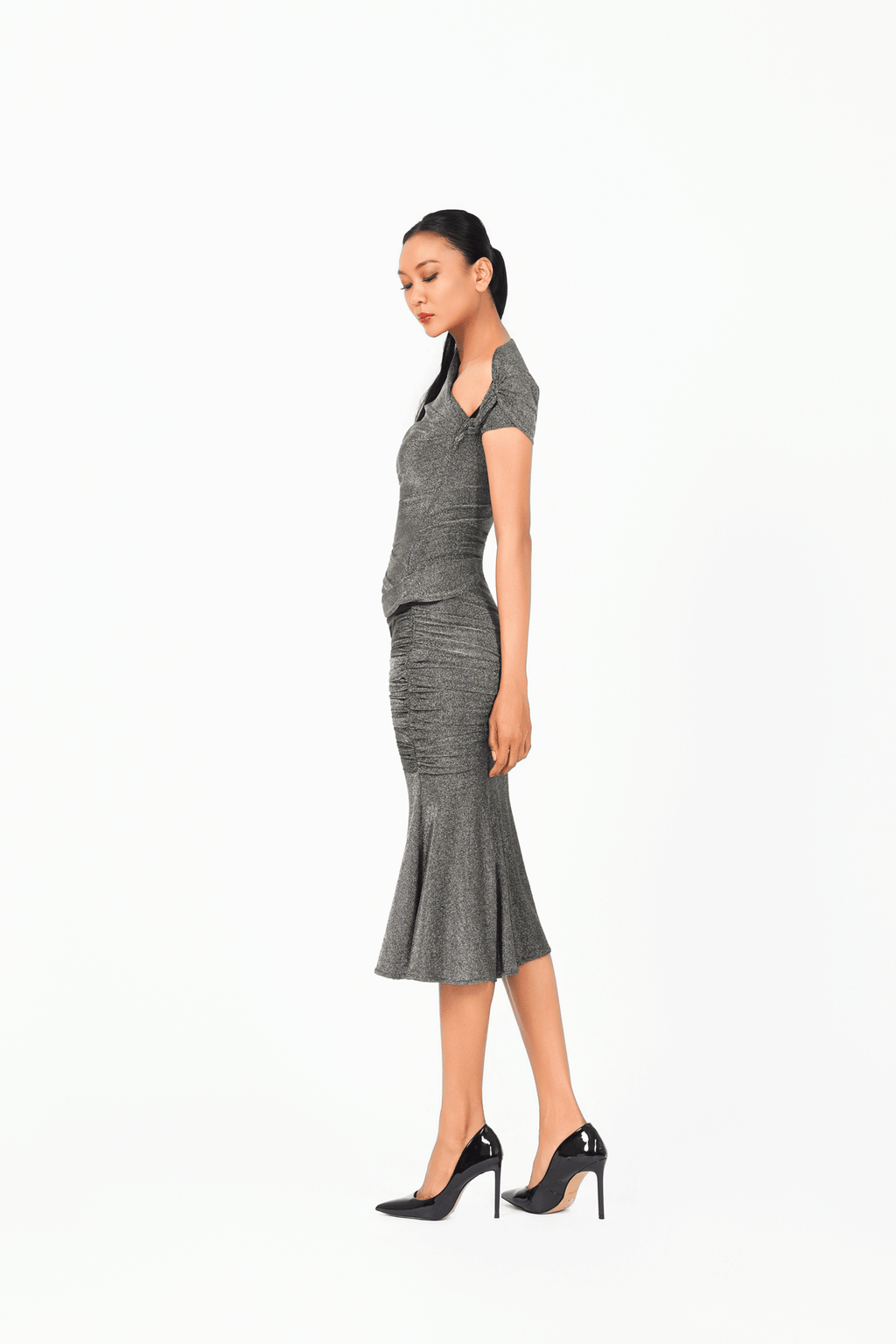 Asymmetric Short Sleeves Cocktail Dress
