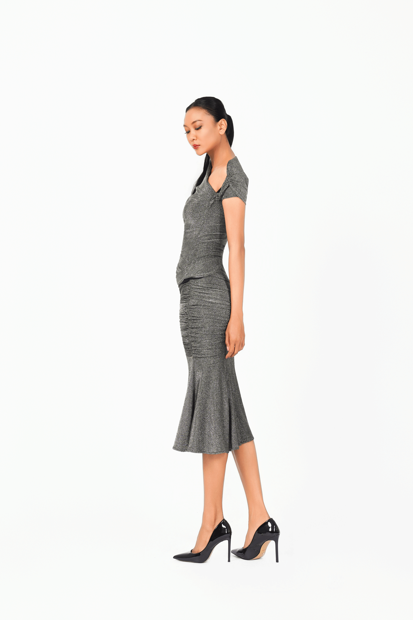 Asymmetric Short Sleeves Cocktail Dress