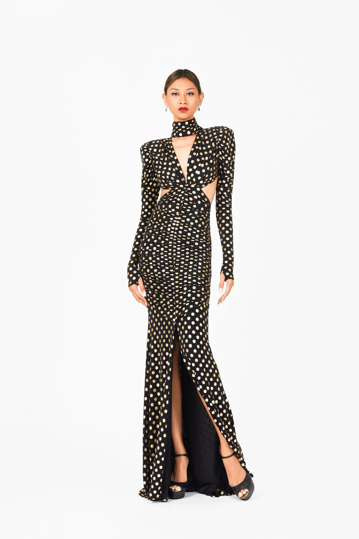Open Back Long Sleeves Evening Dress
