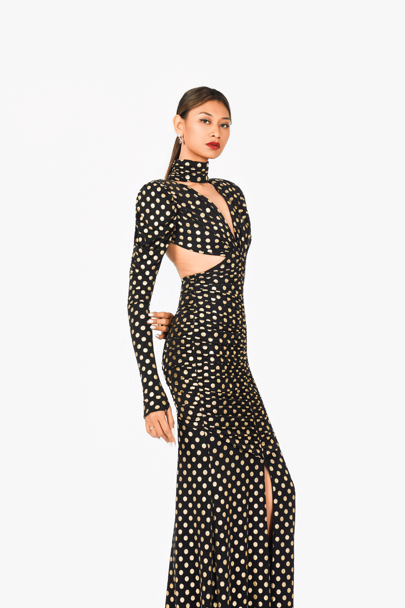 Open Back Long Sleeves Evening Dress