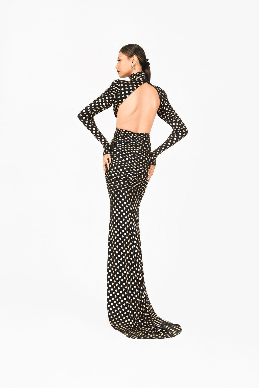 Open Back Long Sleeves Evening Dress