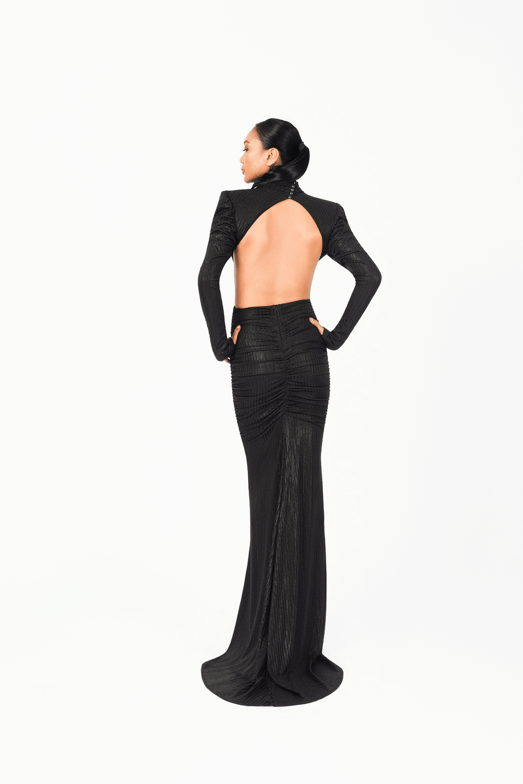 Open Back Long Sleeves Evening Dress