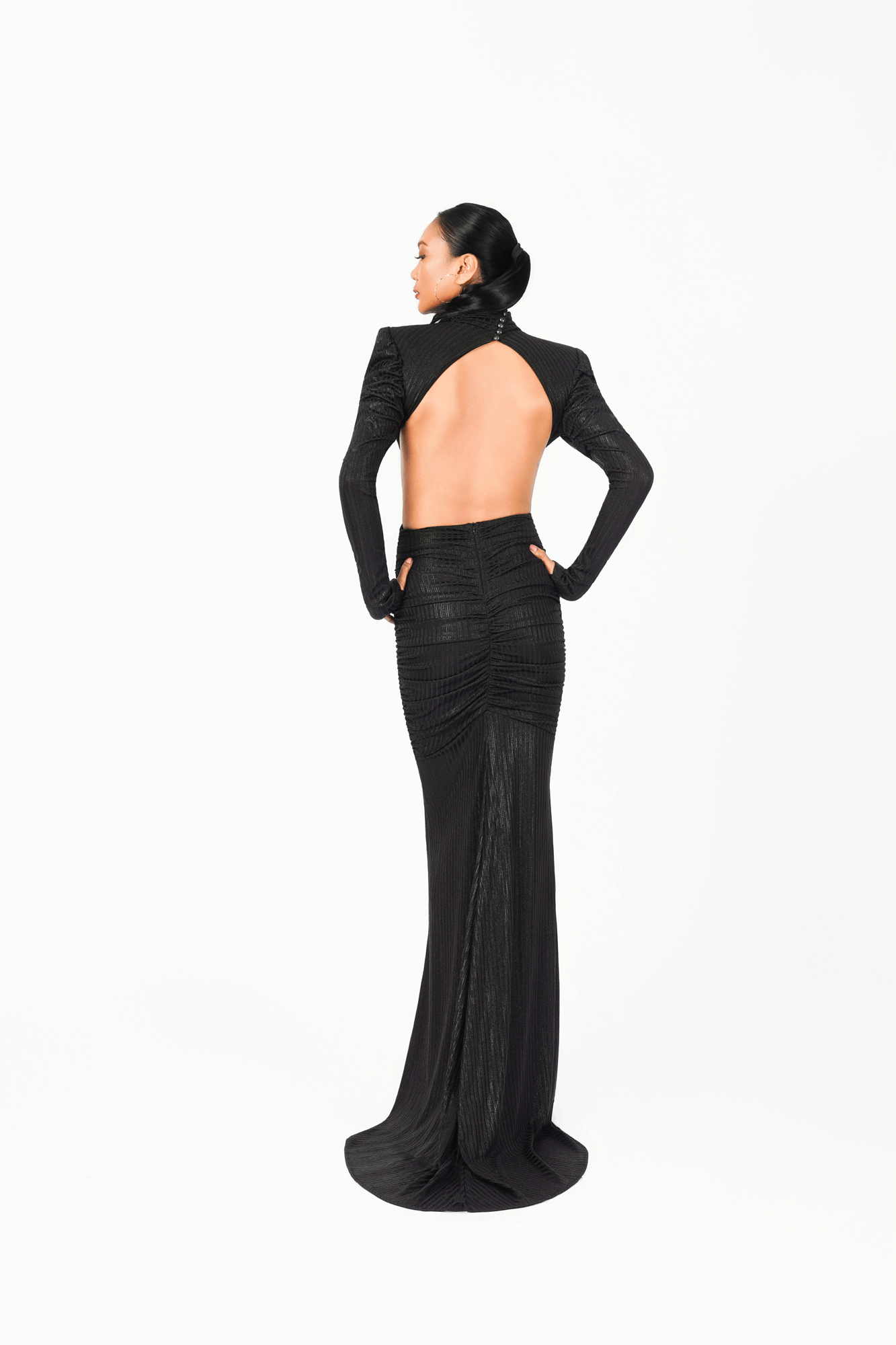 Open Back Long Sleeves Evening Dress
