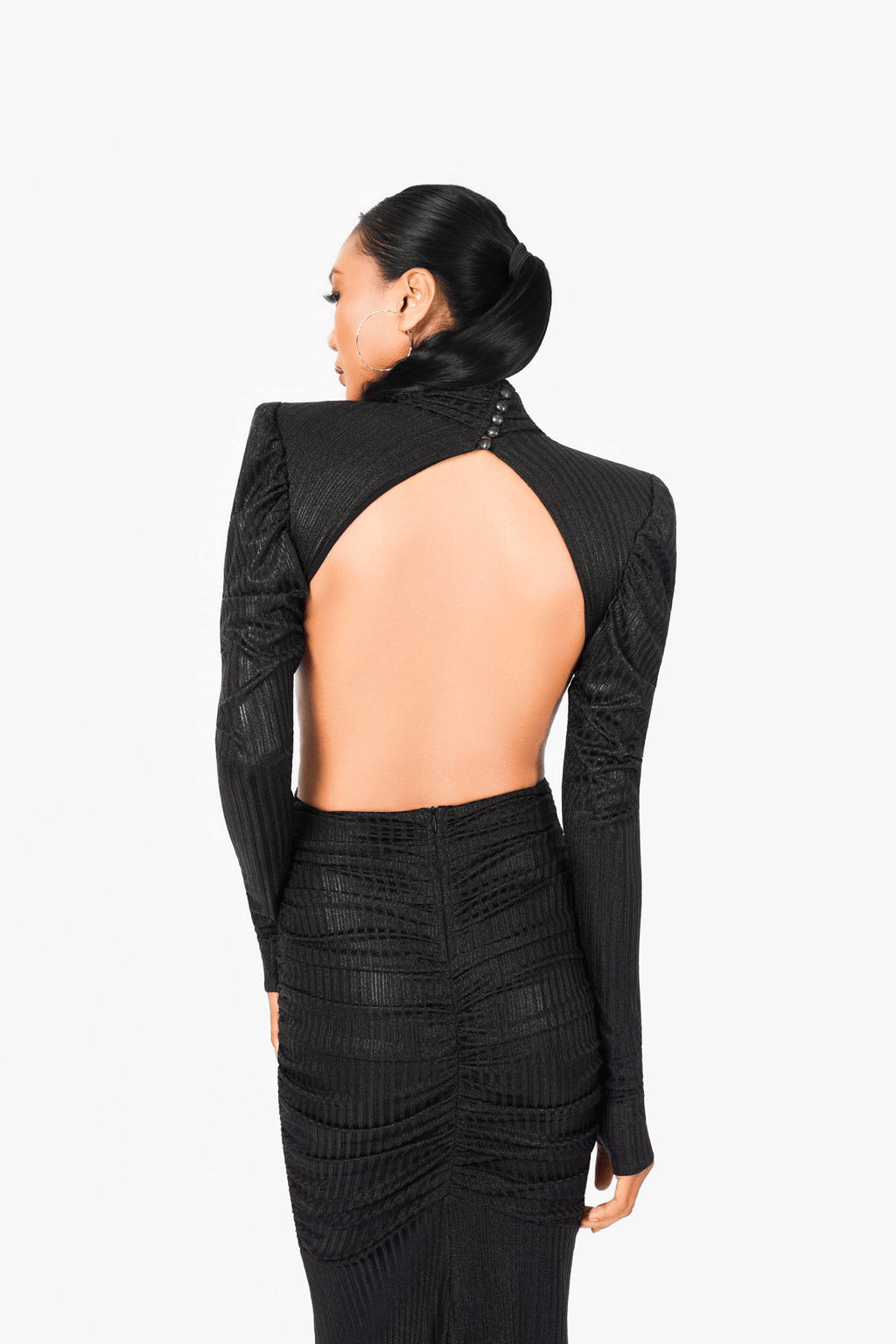 Open Back Long Sleeves Evening Dress
