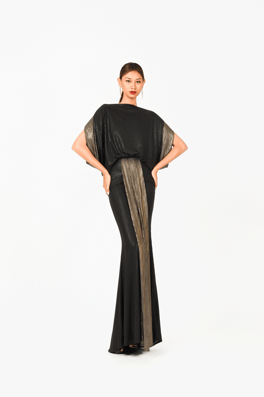 Bat Wing Sleeves Boat Neck Evening Dress