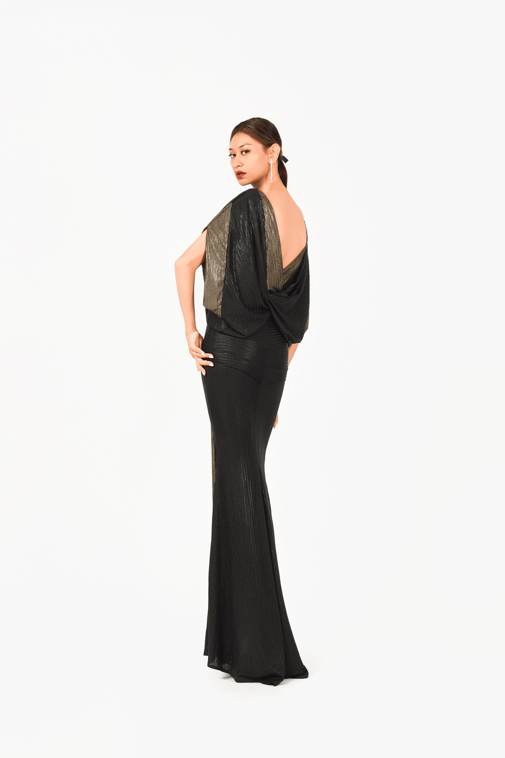 Bat Wing Sleeves Boat Neck Evening Dress