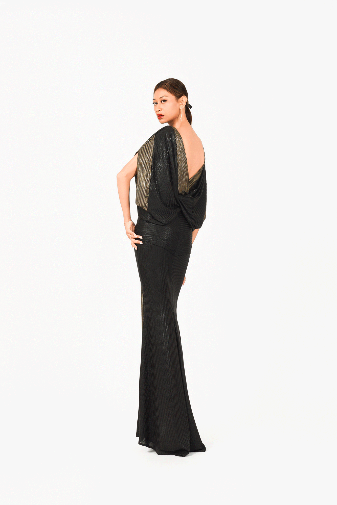 Bat Wing Sleeves Boat Neck Evening Dress