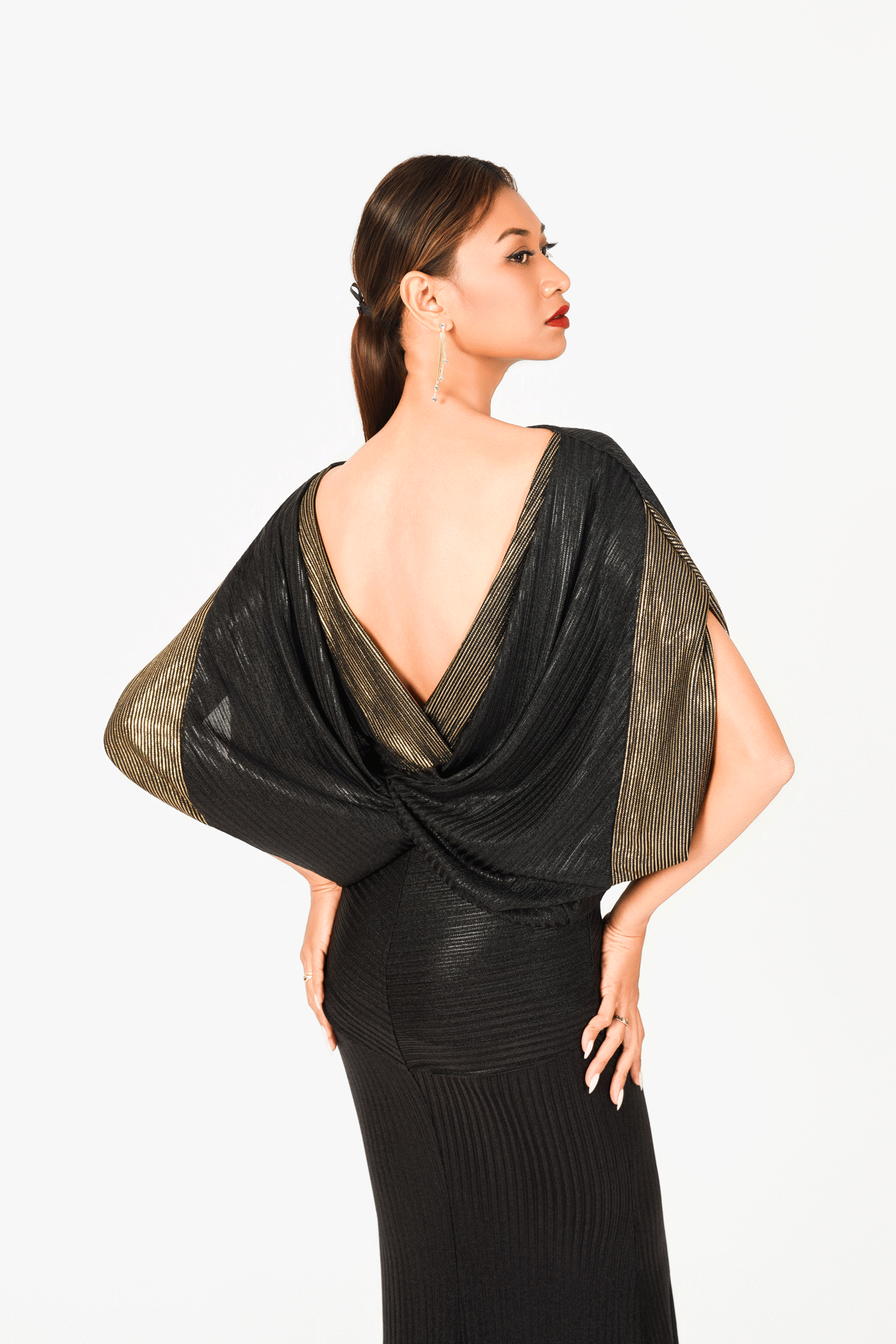 Bat Wing Sleeves Boat Neck Evening Dress