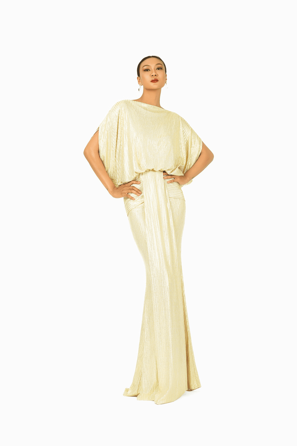 Bat Wing Sleeves Boat Neck Evening Dress