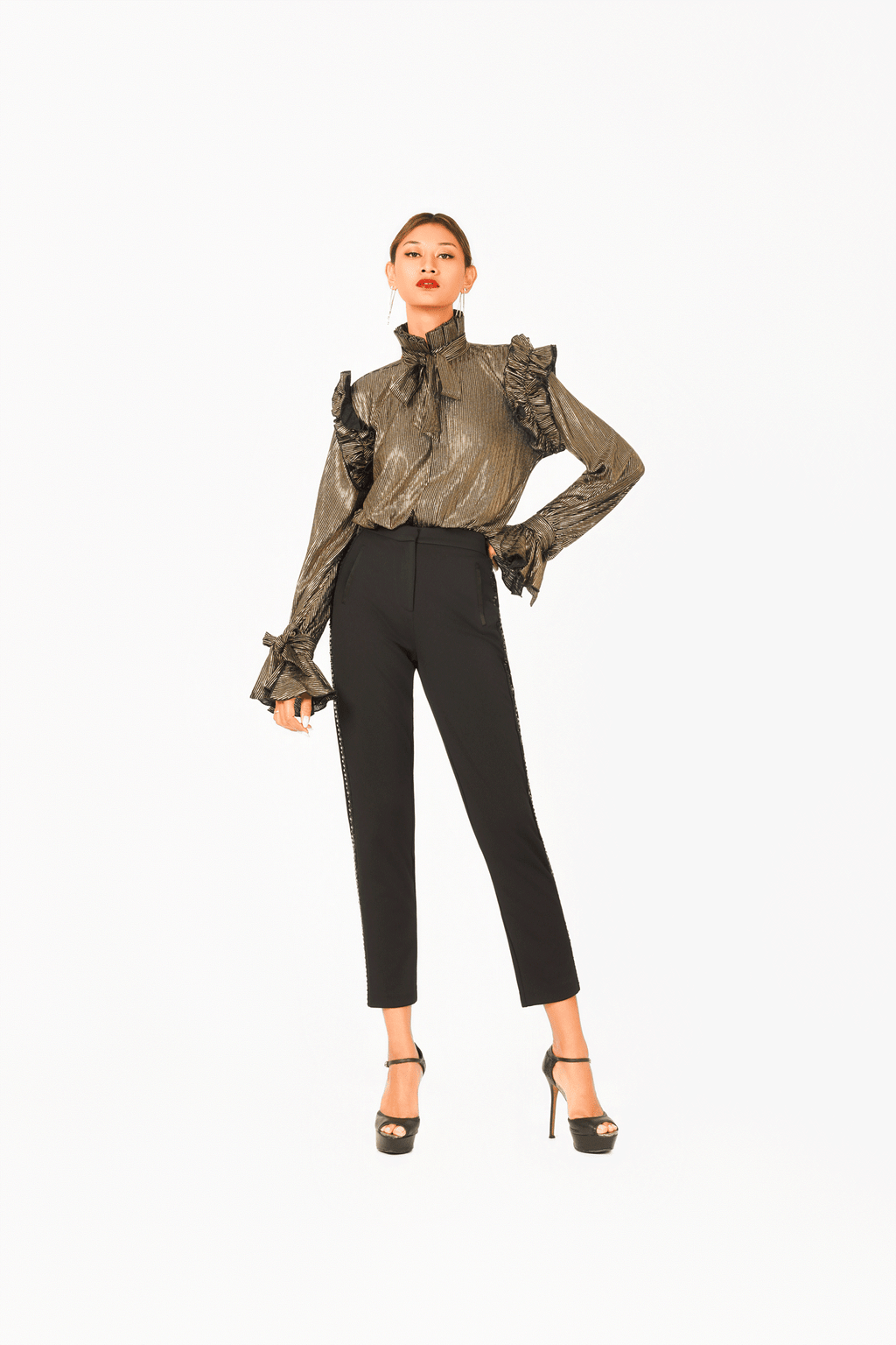 Turtle Neck Long Sleeves Ruffles Top