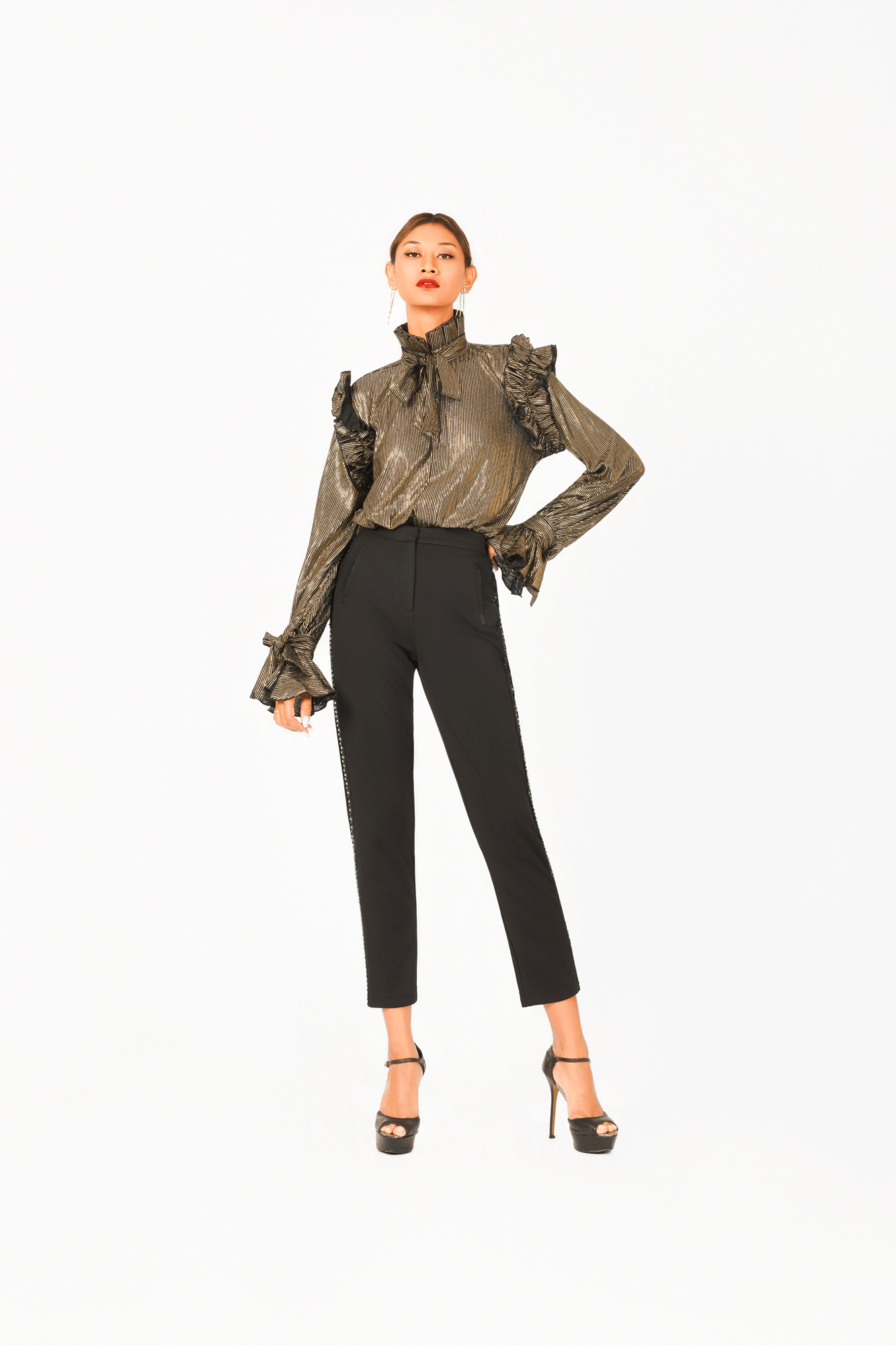 Turtle Neck Long Sleeves Ruffles Top