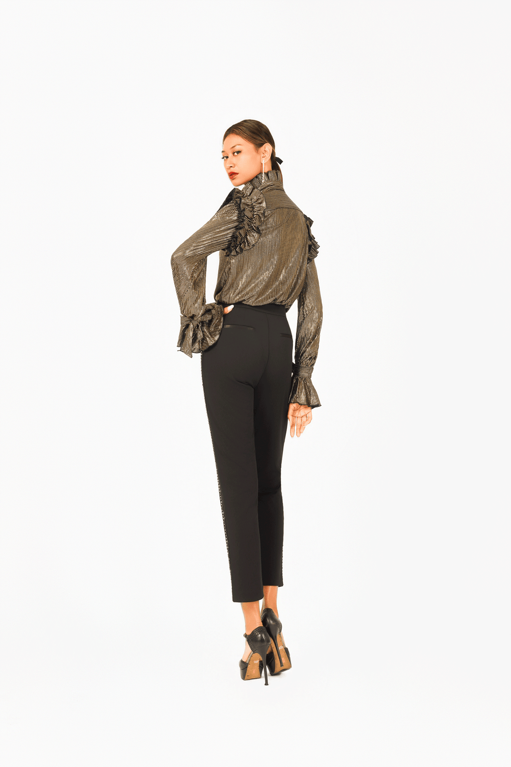 Turtle Neck Long Sleeves Ruffles Top