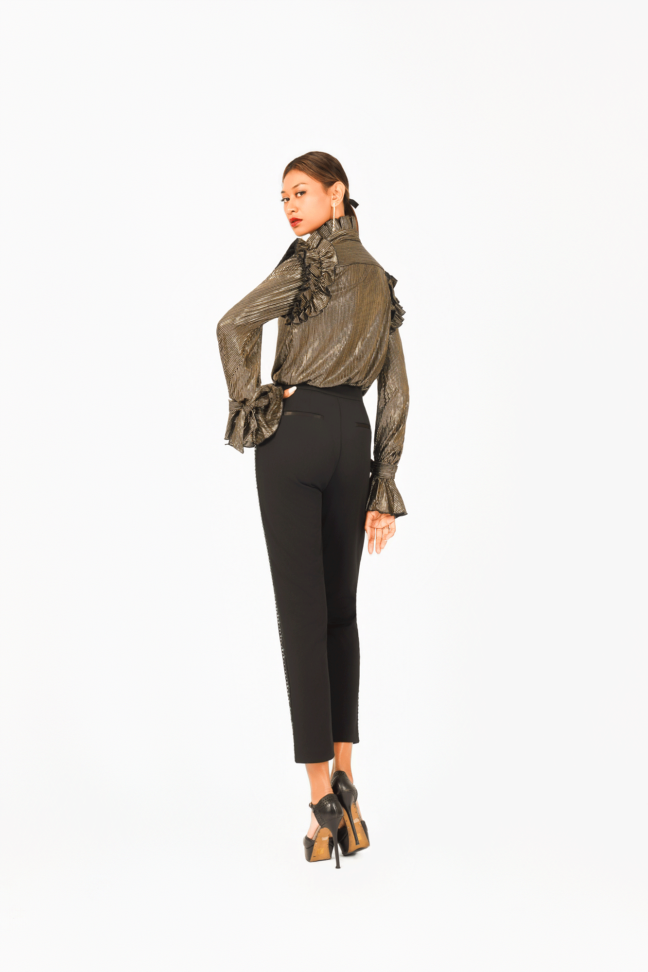 Turtle Neck Long Sleeves Ruffles Top