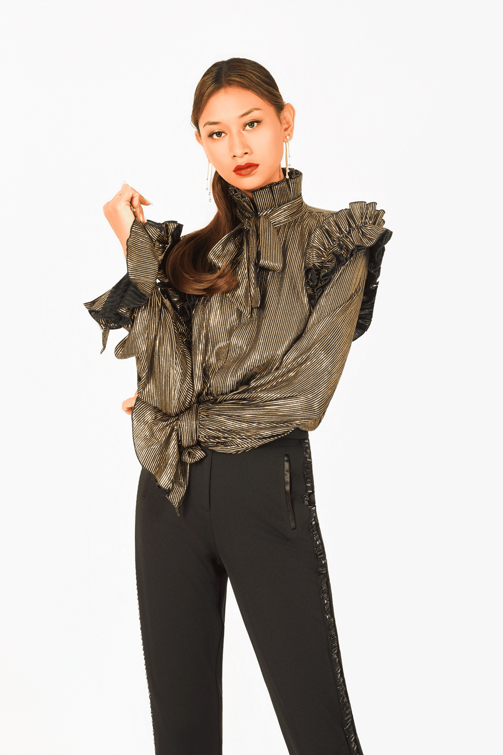 Turtle Neck Long Sleeves Ruffles Top