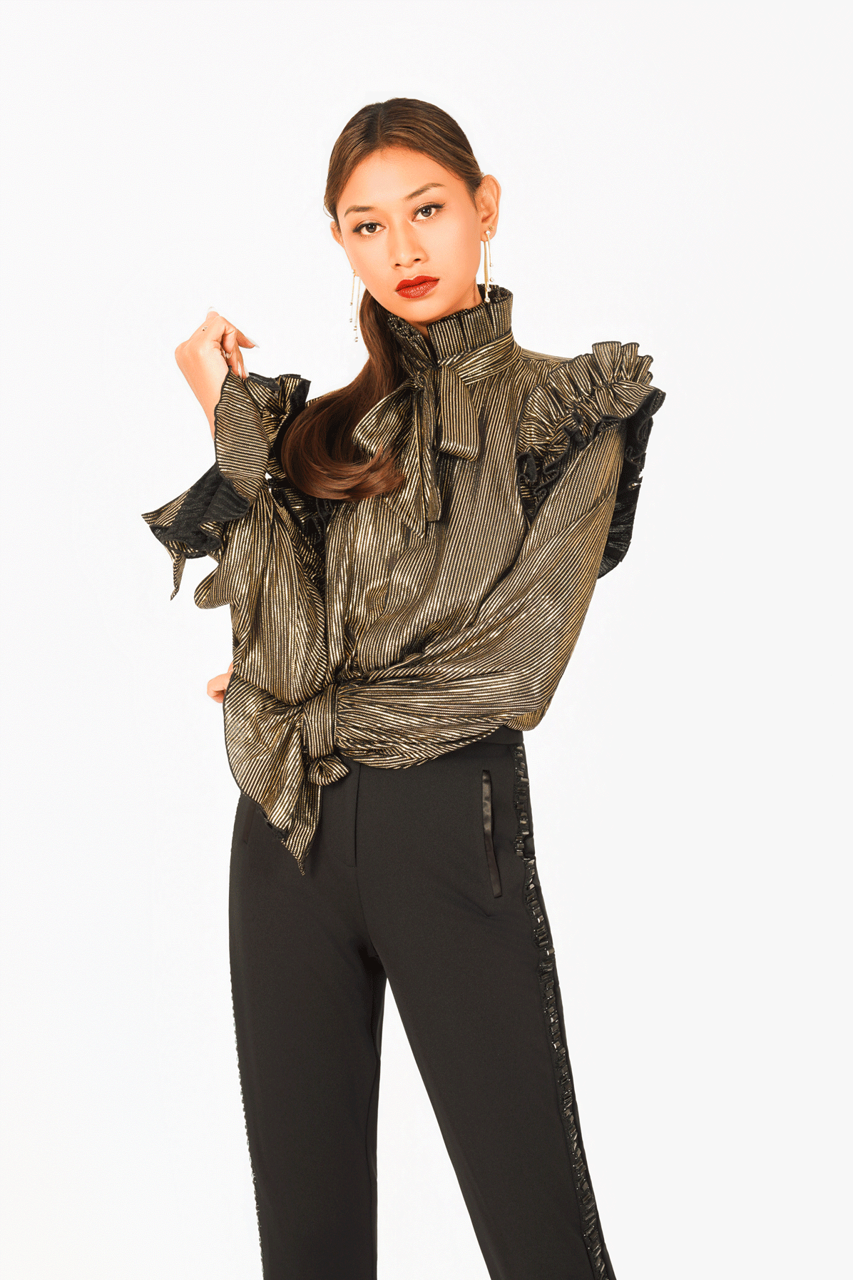 Turtle Neck Long Sleeves Ruffles Top