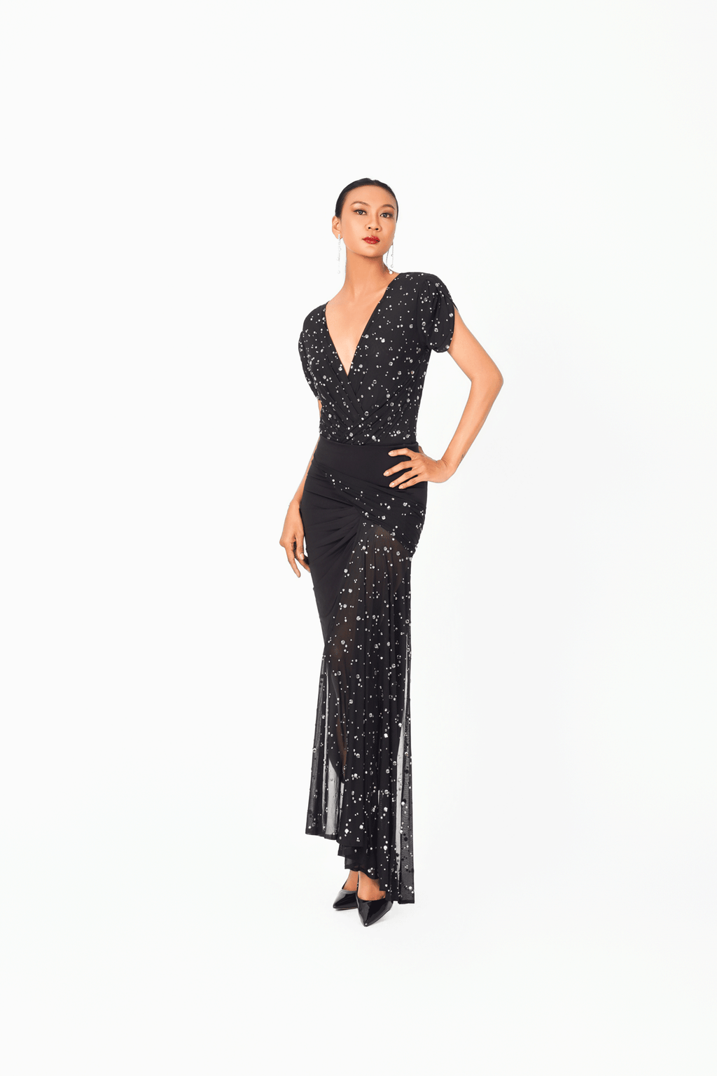 Asymmetric Rainy Stone Long Skirt