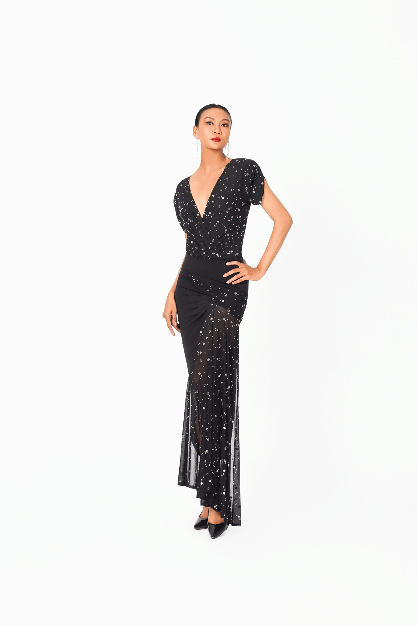 Asymmetric Rainy Stone Long Skirt