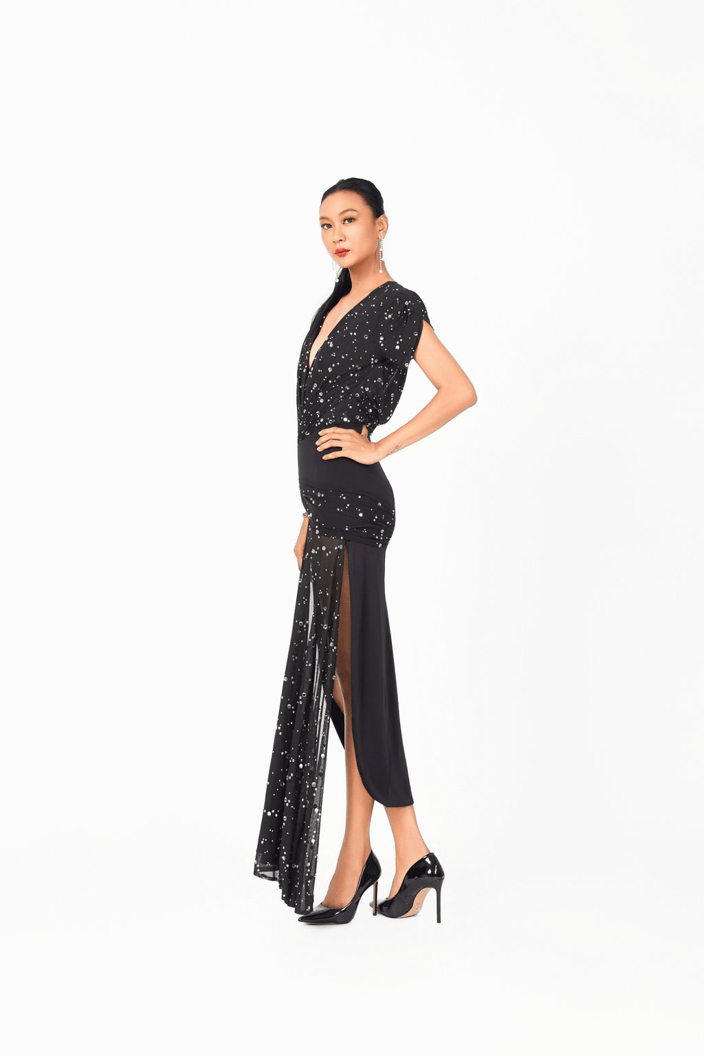 Asymmetric Rainy Stone Long Skirt