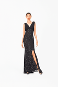 Sleeveless V-Neck Rainy Stone Evening Dress