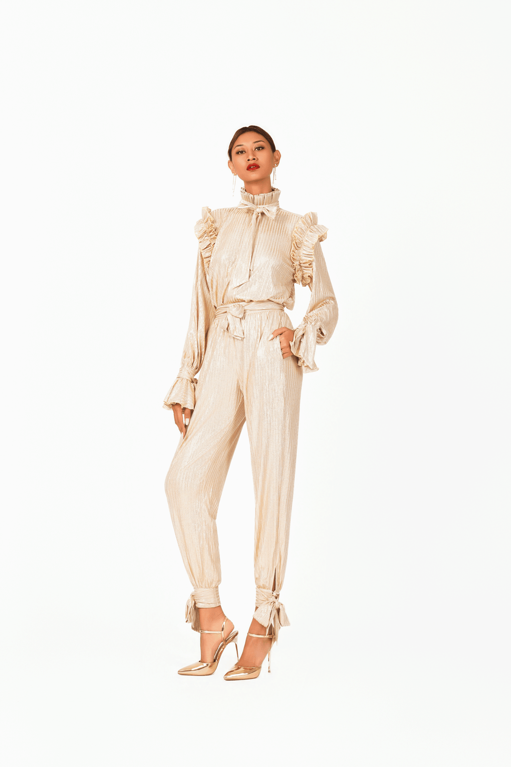 Turtle Neck Long Sleeves Ruffles Top