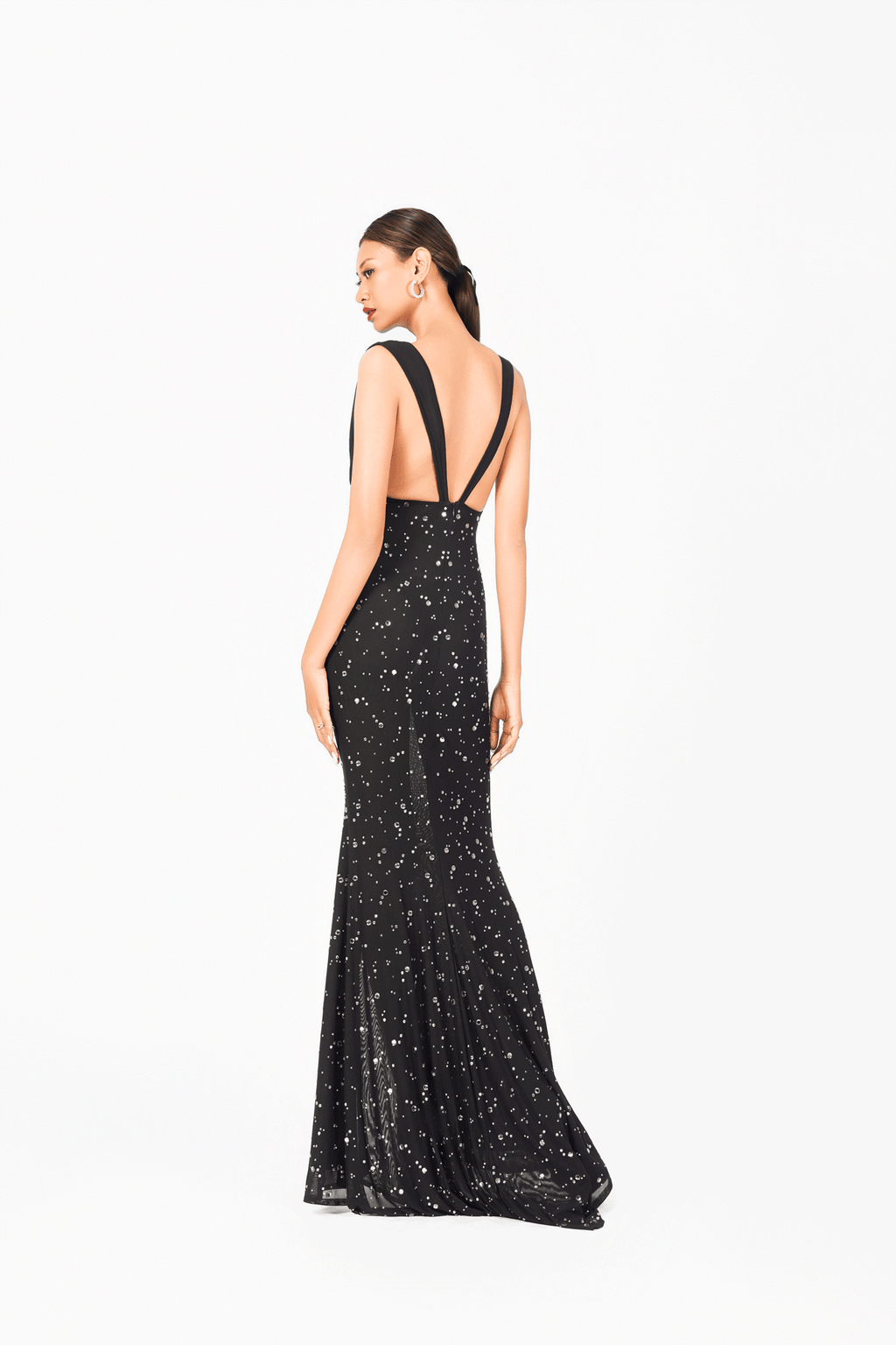 Sleeveless V-Neck Rainy Stone Evening Dress