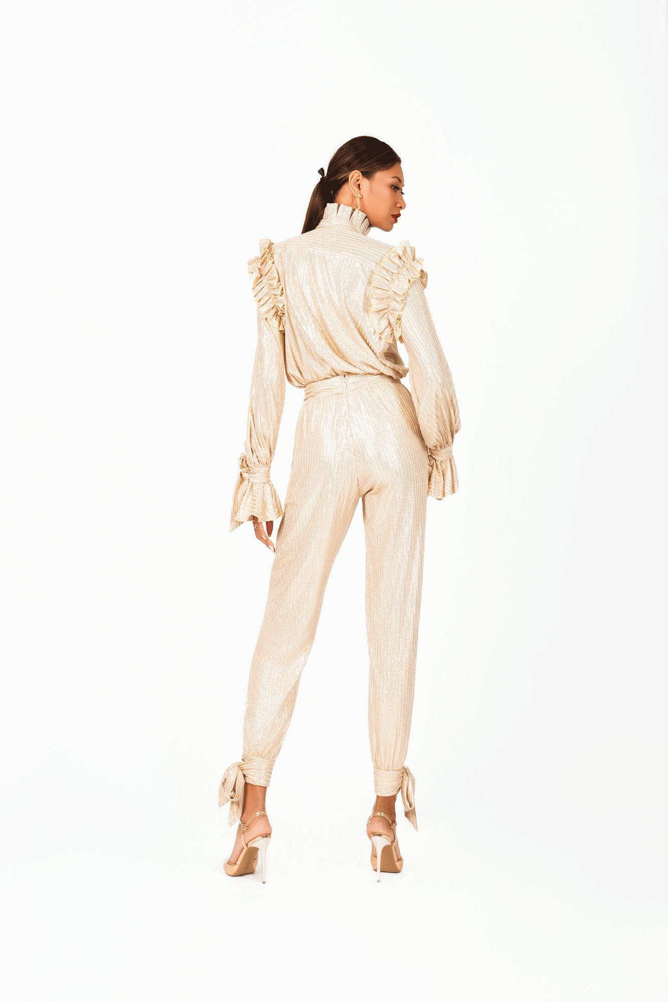 Turtle Neck Long Sleeves Ruffles Top