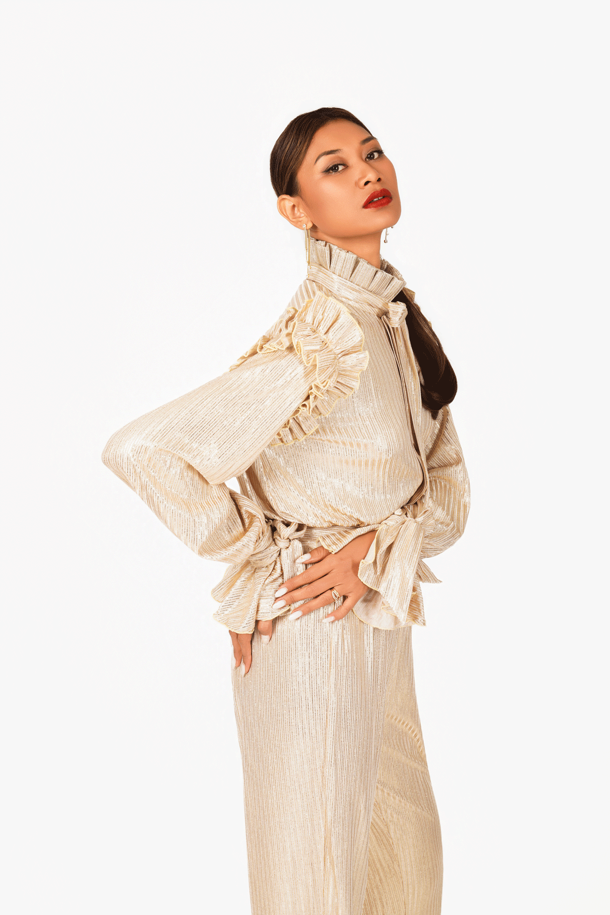 Turtle Neck Long Sleeves Ruffles Top
