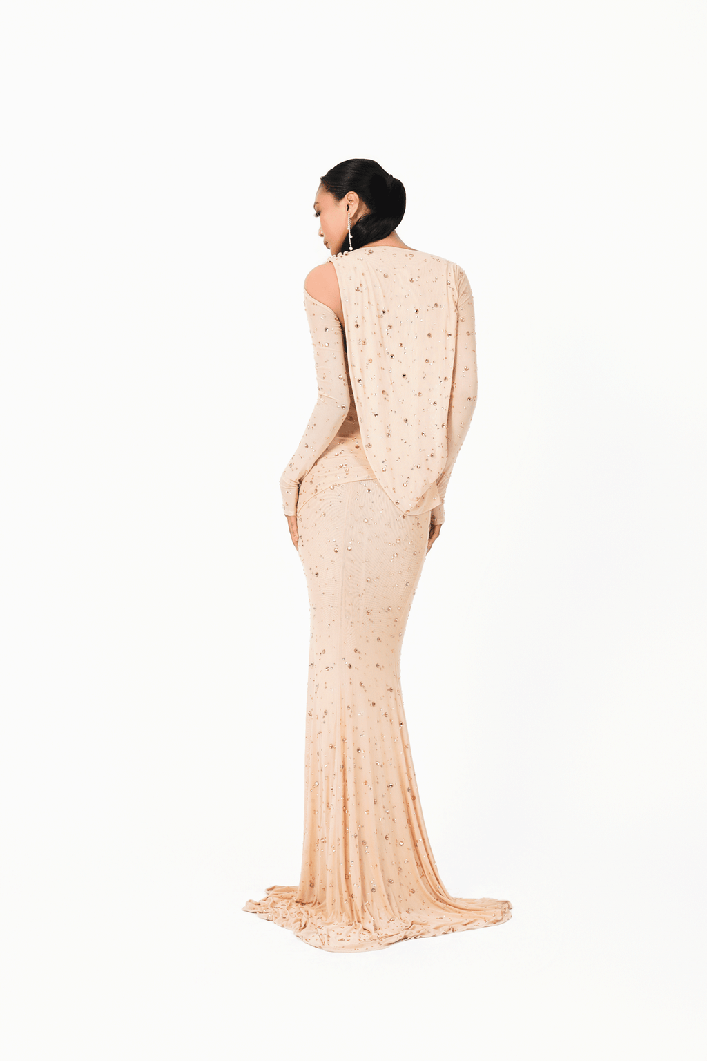 Long Sleeves Rainy Stone Evening Dress