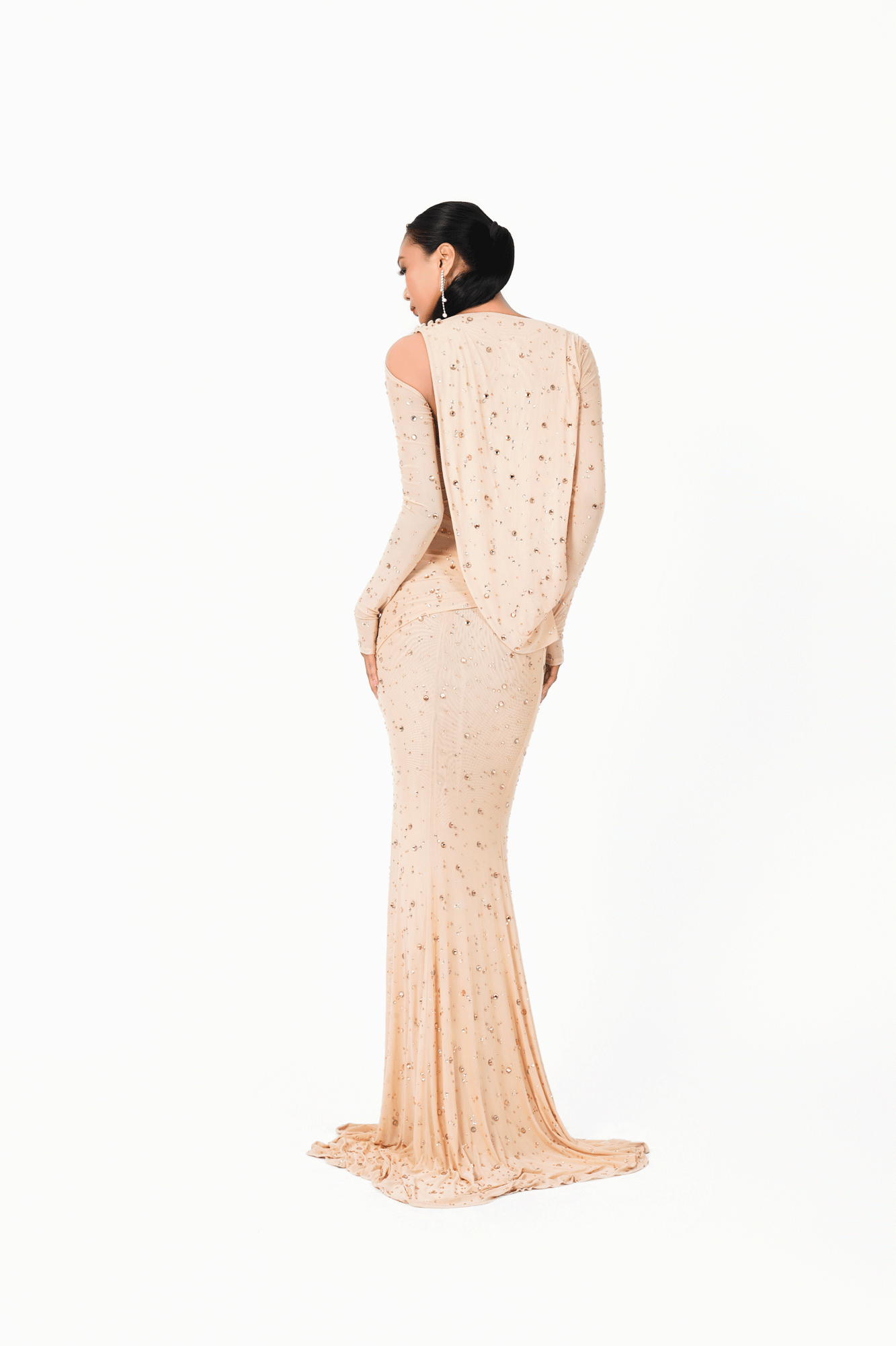 Long Sleeves Rainy Stone Evening Dress