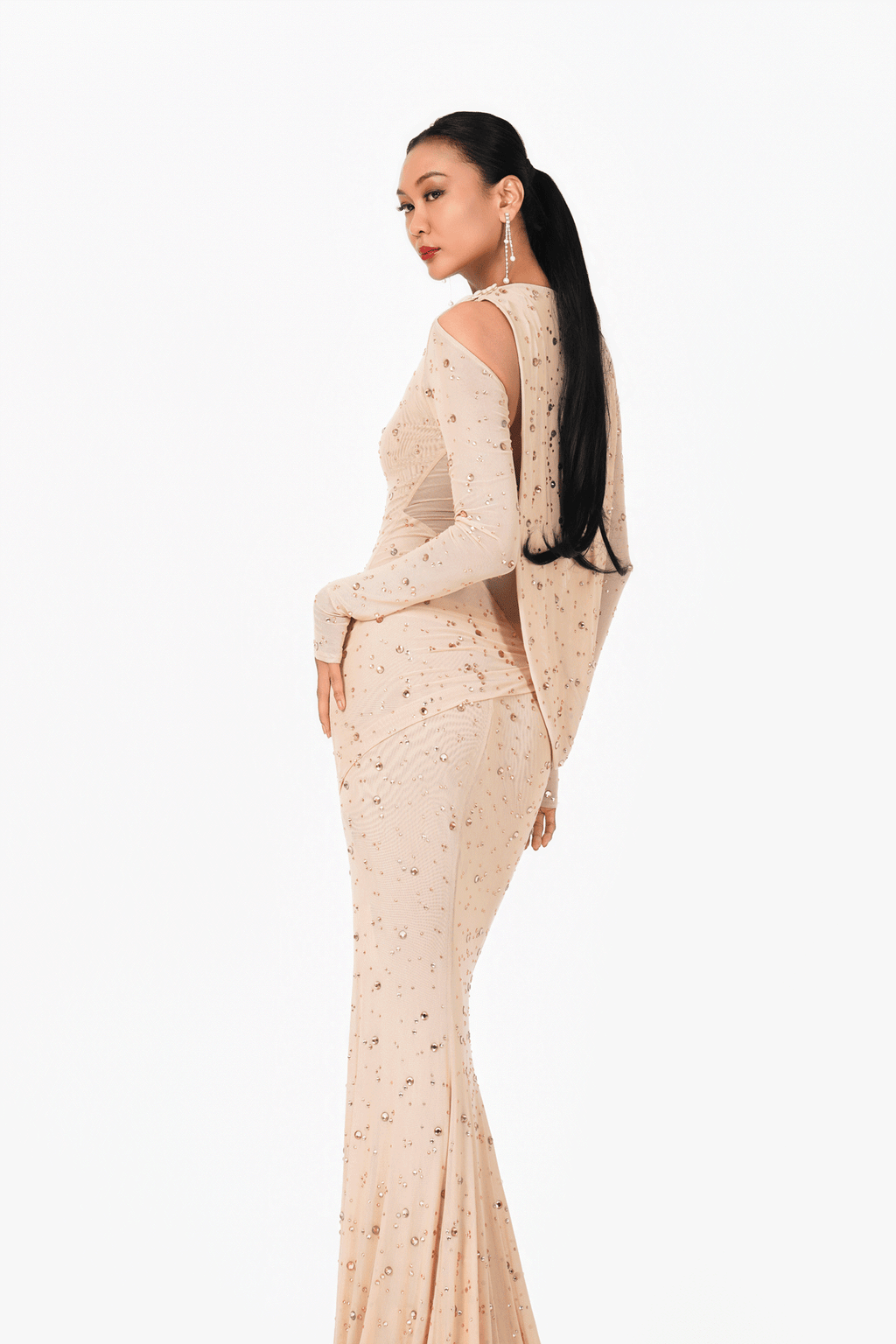 Long Sleeves Rainy Stone Evening Dress