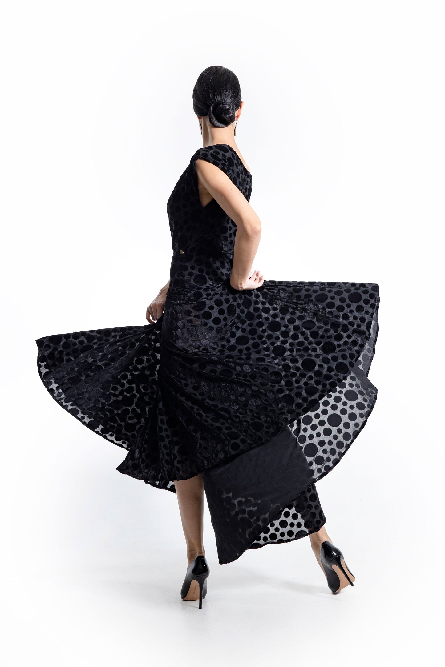 Boat Neck Polka Dot Long Dress