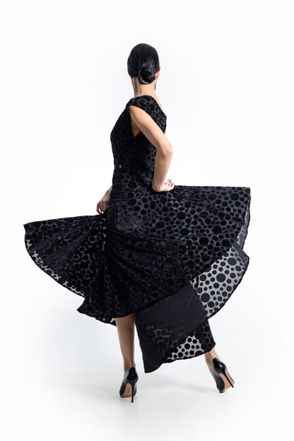 Boat Neck Polka Dot Long Dress